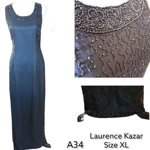 Laurence Kazar Exquisite Evening Gown. Black, Sleeveless, Beaded. Size XL